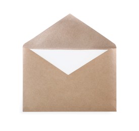 Photo of Kraft paper envelope with card isolated on white