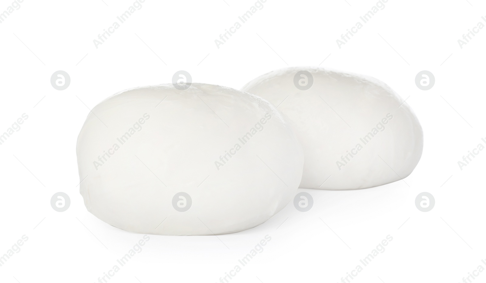 Photo of Delicious mozzarella cheese balls on white background