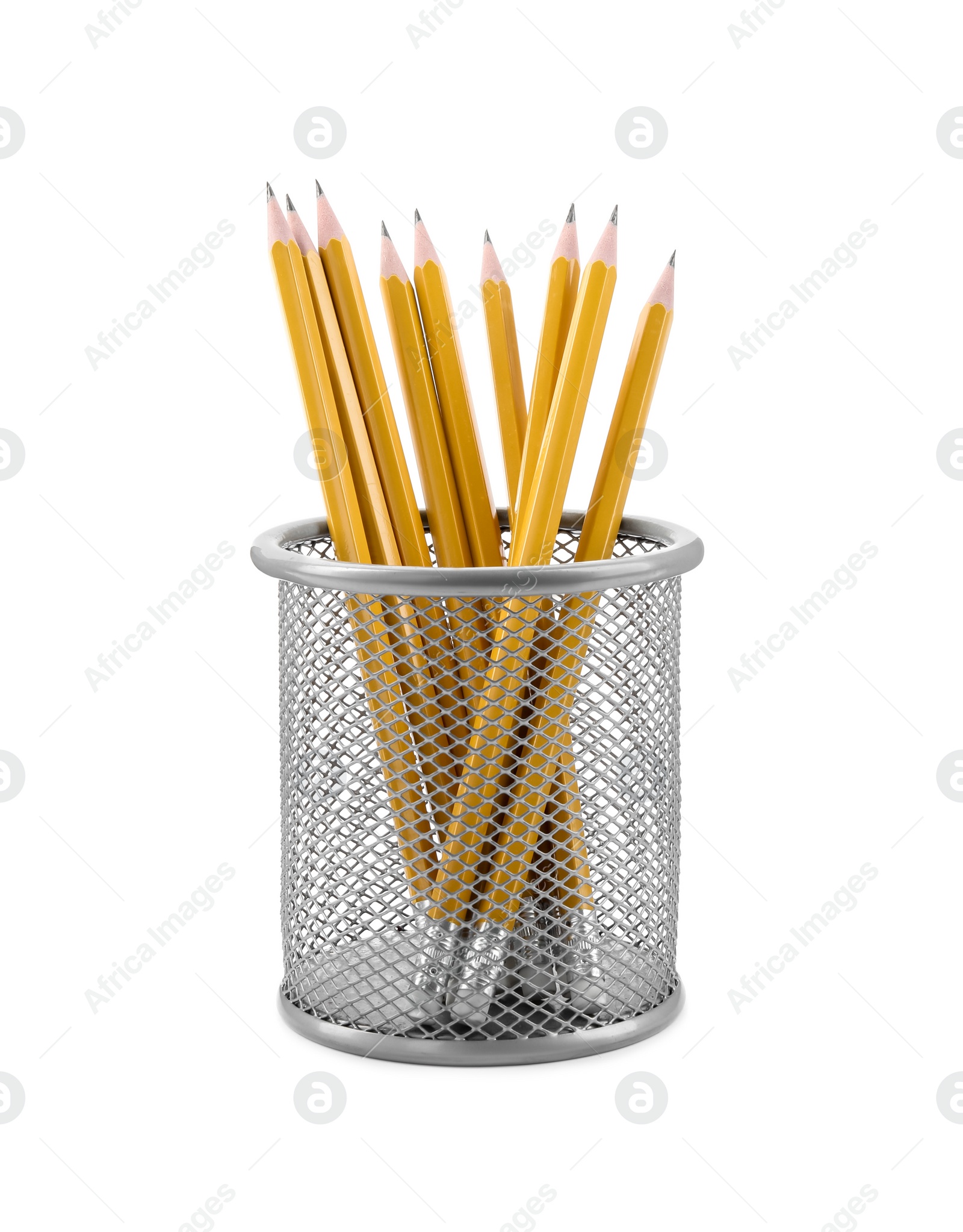 Photo of Many sharp pencils in holder isolated on white