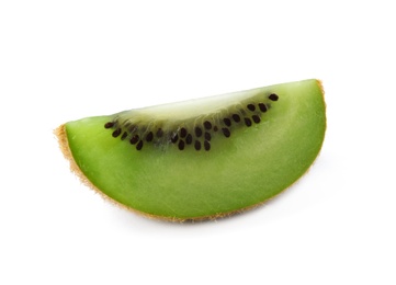 Slice of fresh kiwi on white background