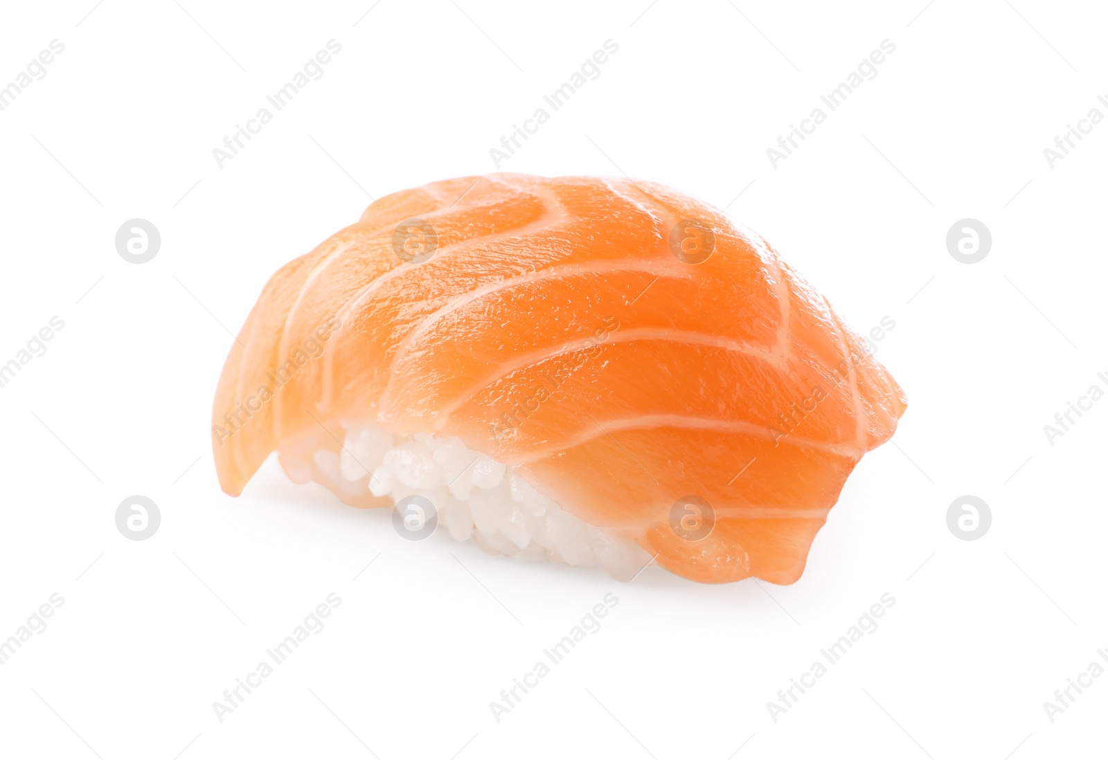 Photo of Delicious nigiri sushi with salmon isolated on white