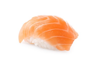 Photo of Delicious nigiri sushi with salmon isolated on white