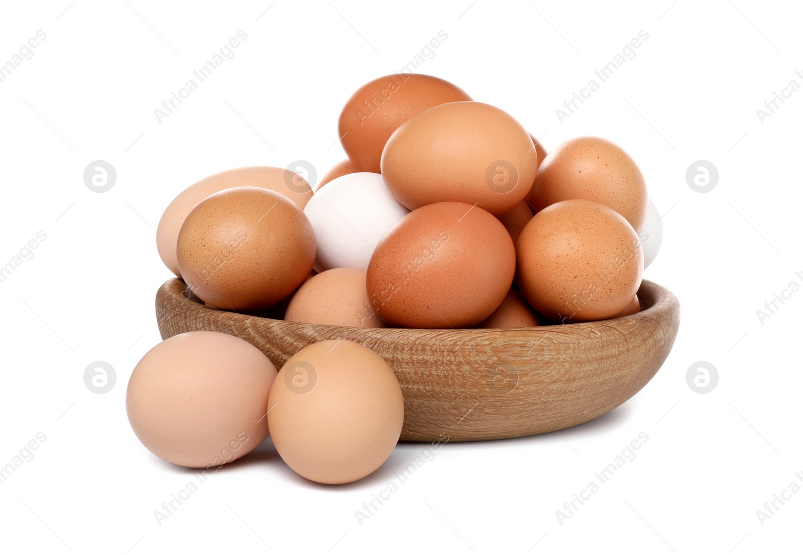 Photo of Fresh chicken eggs in bowl isolated on white