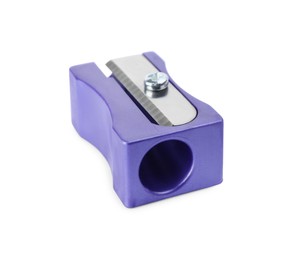 Photo of Plastic violet pencil sharpener isolated on white