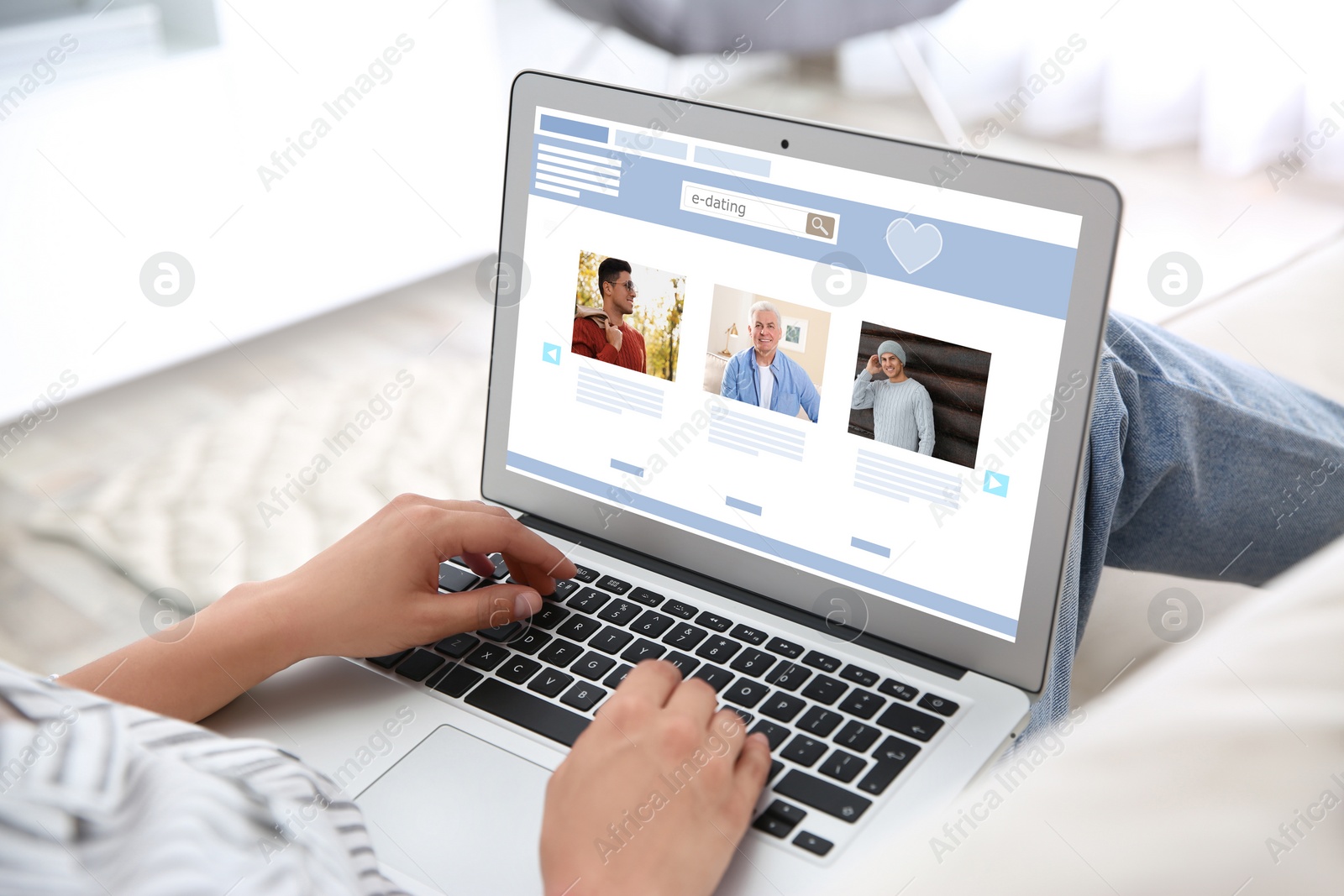 Image of Young woman visiting online dating site via laptop indoors, closeup