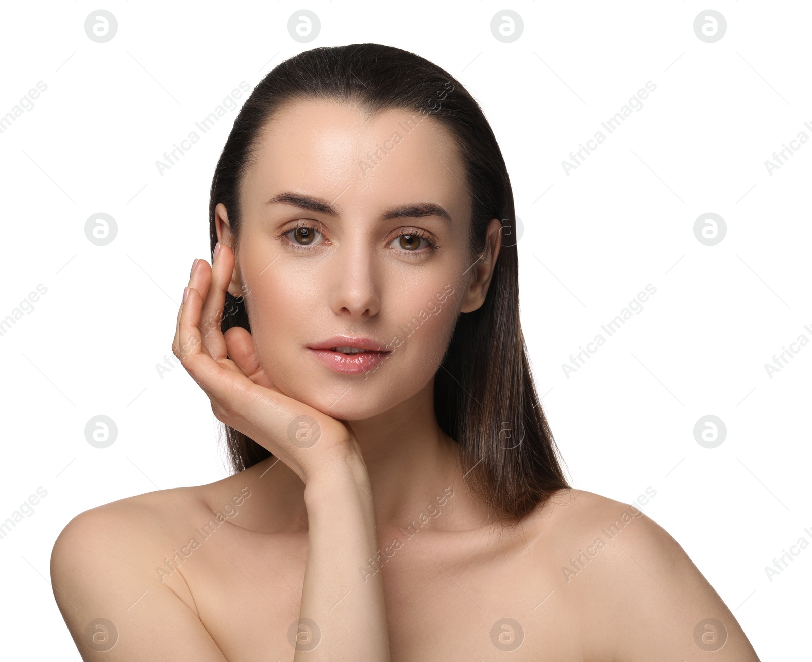 Photo of Portrait of beautiful young woman on white background