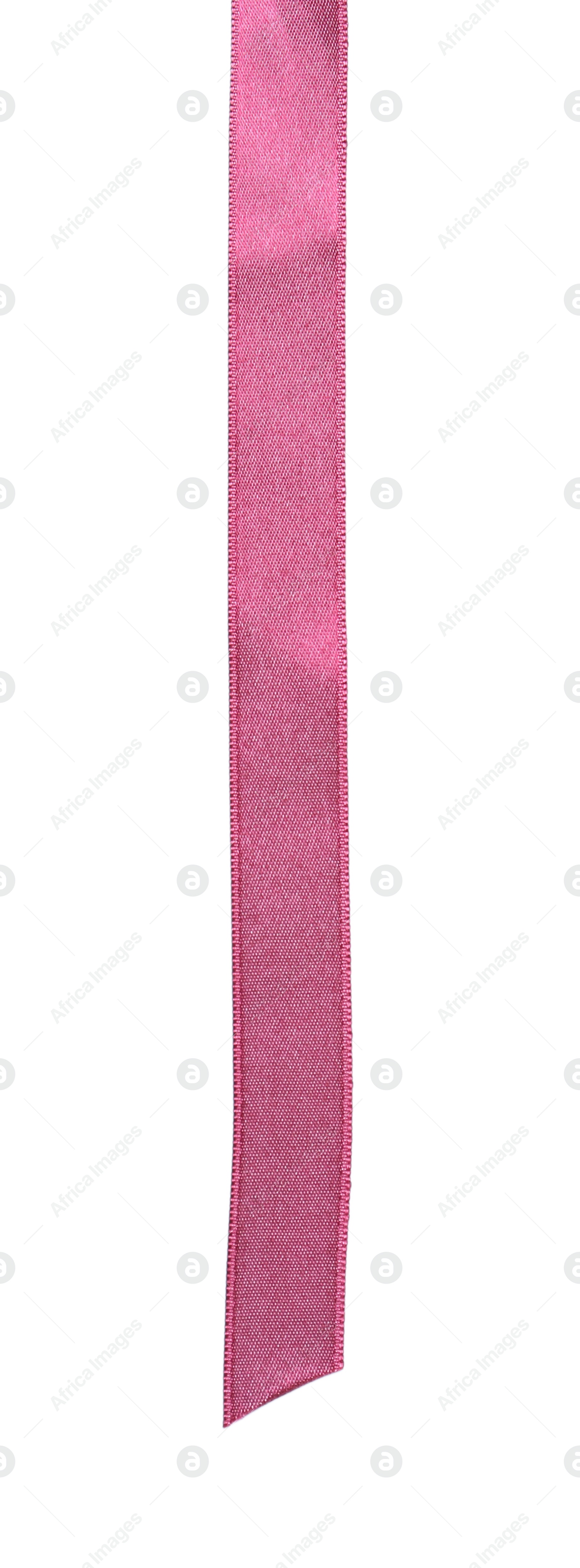 Photo of Beautiful dark pink ribbon isolated on white, top view
