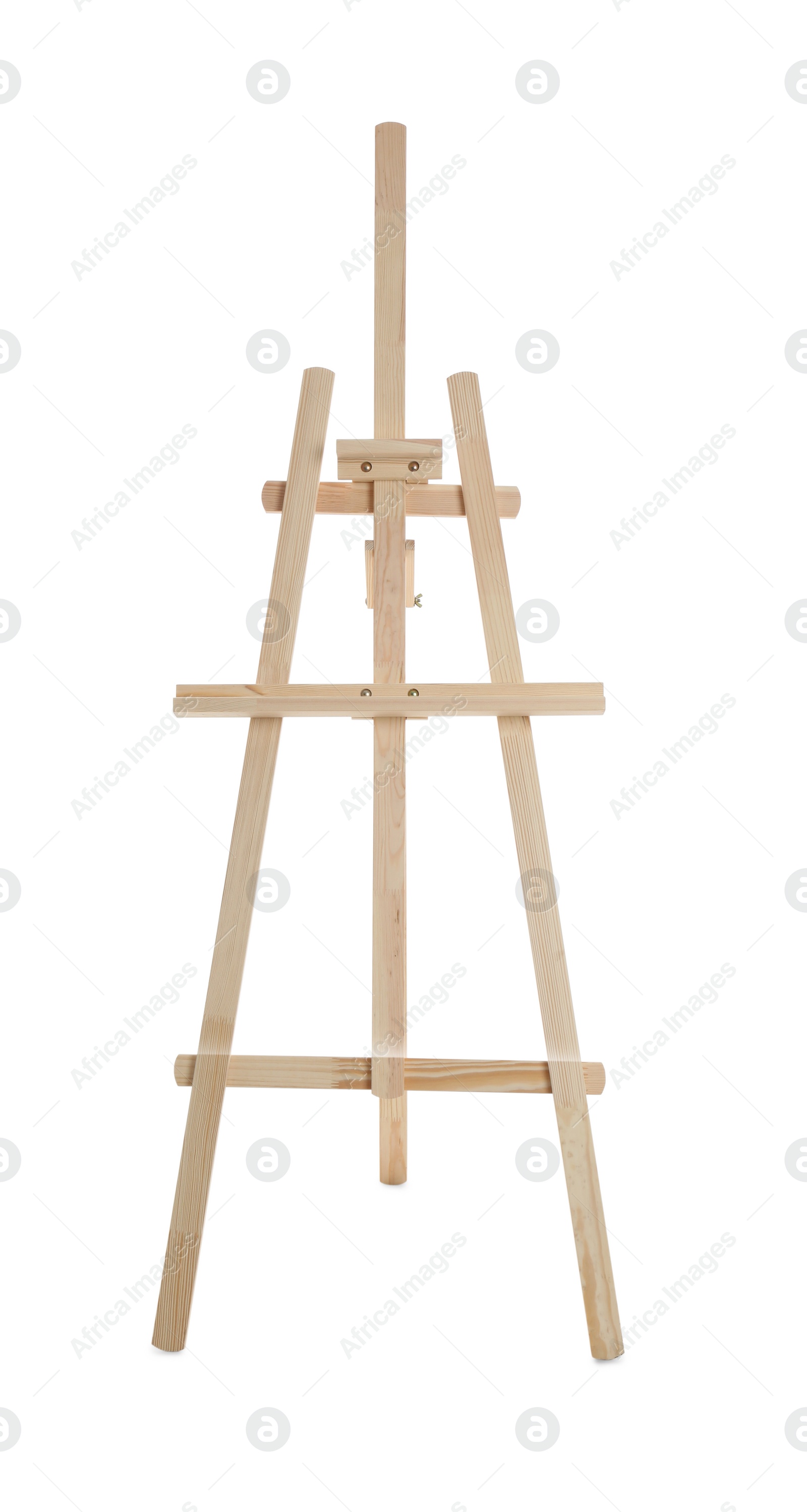 Photo of Empty wooden easel isolated on white. Equipment for art