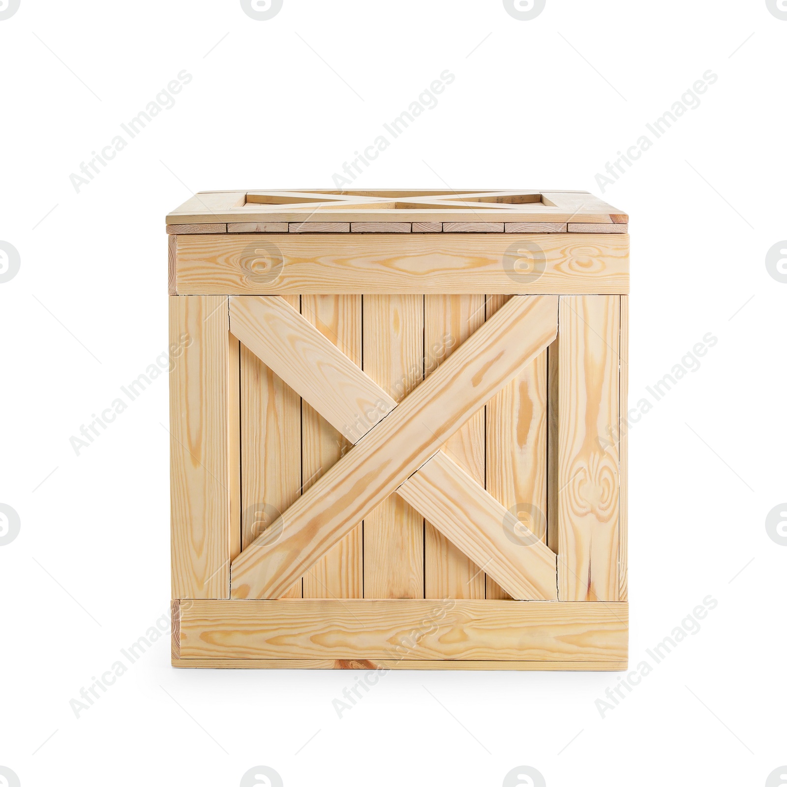 Photo of One closed wooden crate isolated on white