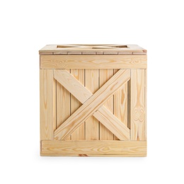 Photo of One closed wooden crate isolated on white