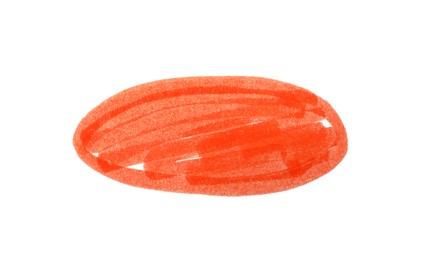 Oval doodle drawn with orange marker isolated on white, top view