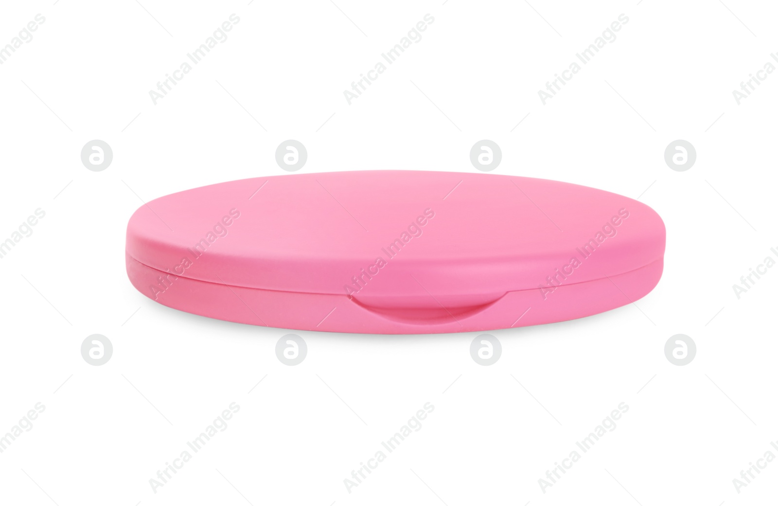 Photo of Pink cosmetic pocket mirror isolated on white