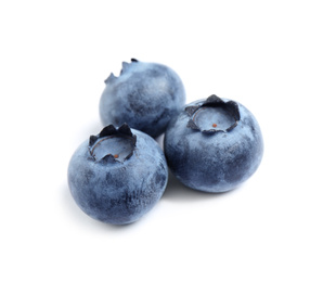 Photo of Tasty fresh ripe blueberries on white background