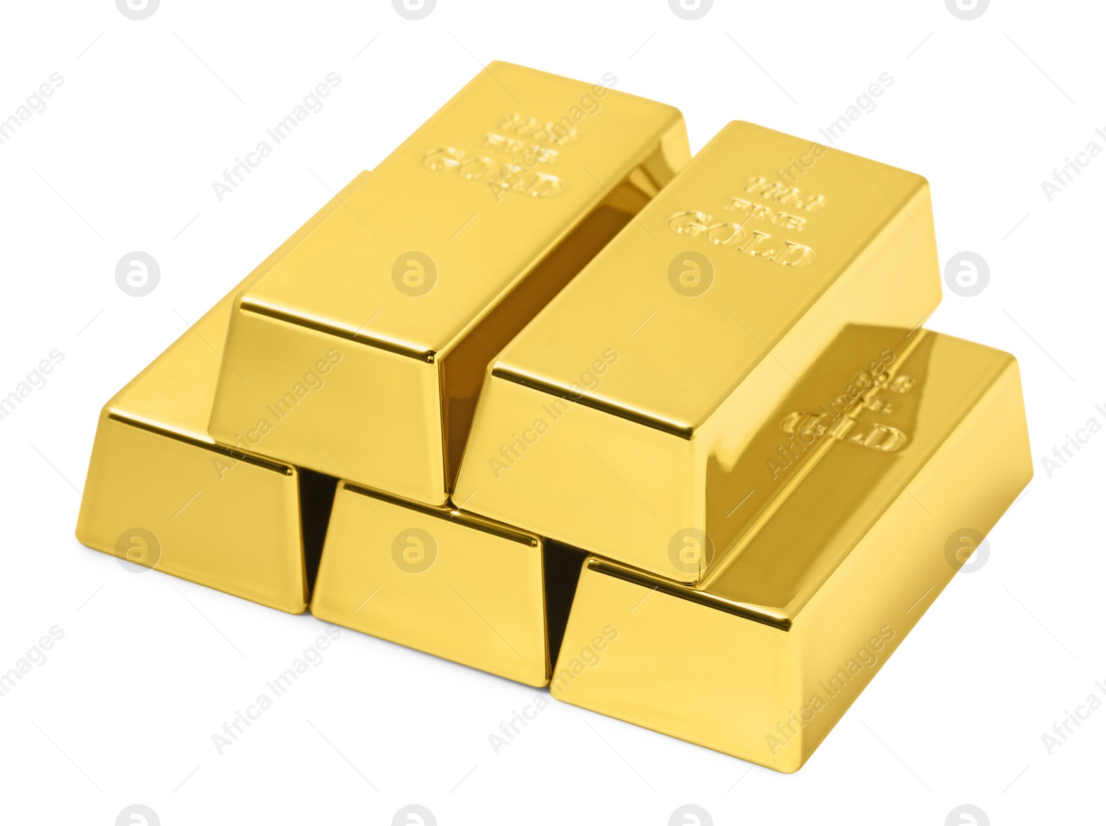 Photo of Stack of shiny gold bars isolated on white