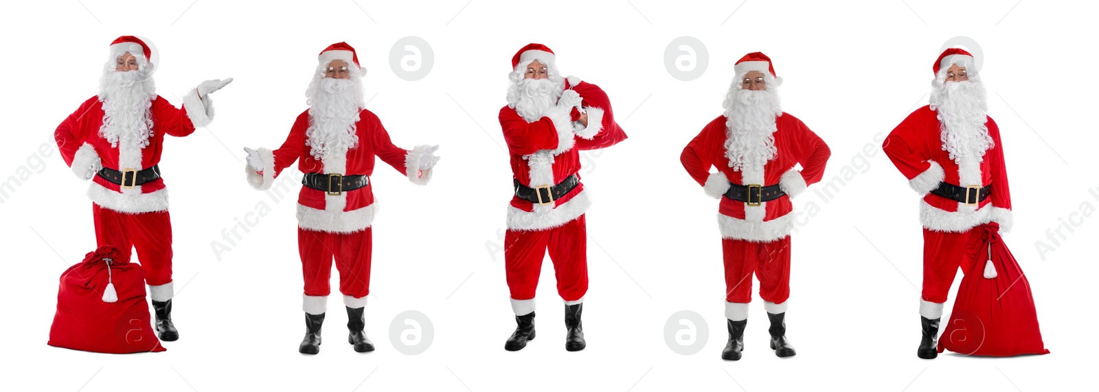 Image of Santa Claus on white background, set of photos. Christmas celebration
