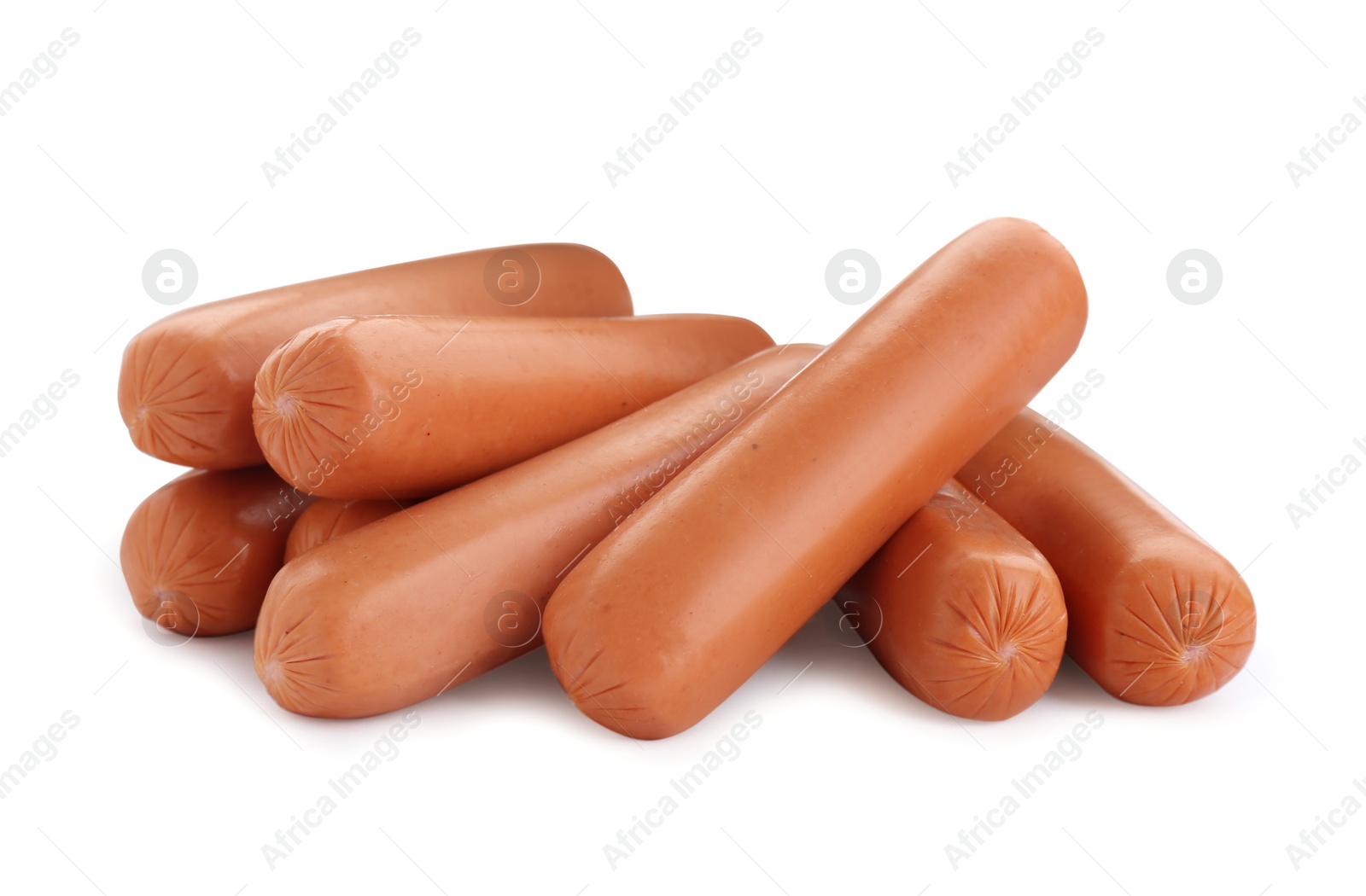 Photo of Fresh raw sausages isolated on white. Meat product