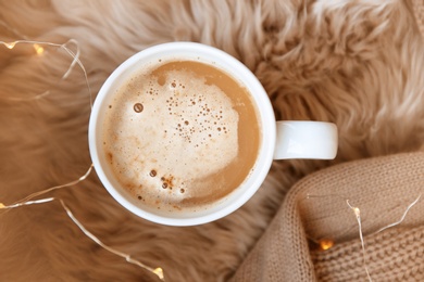 Photo of Cozy flat lay composition with cup of coffee