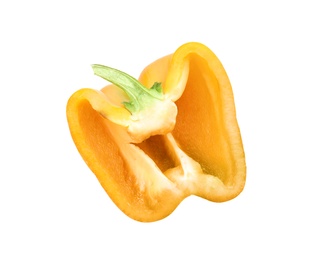 Photo of Cut ripe paprika pepper on white background