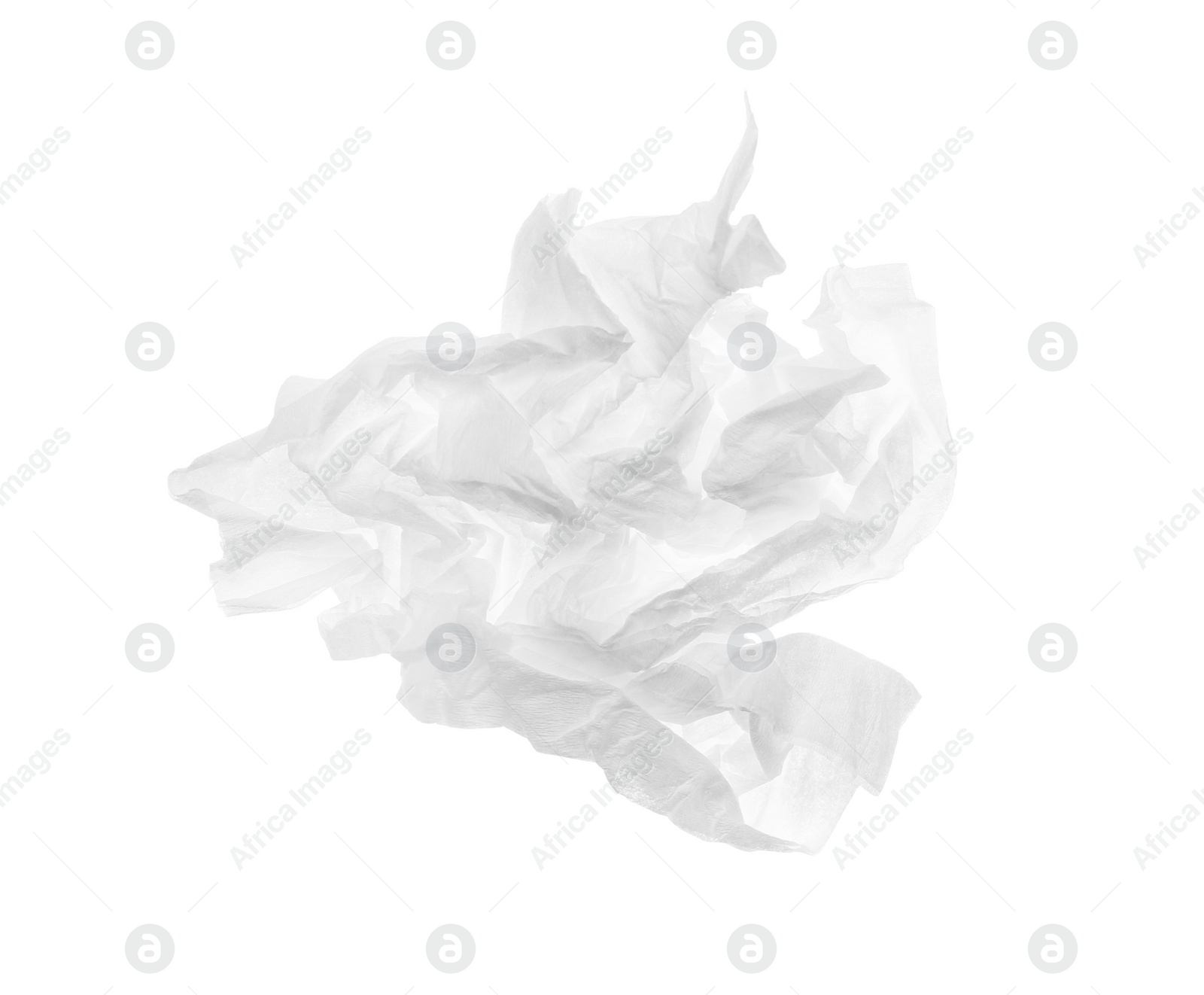 Photo of Used crumpled paper tissue isolated on white, top view