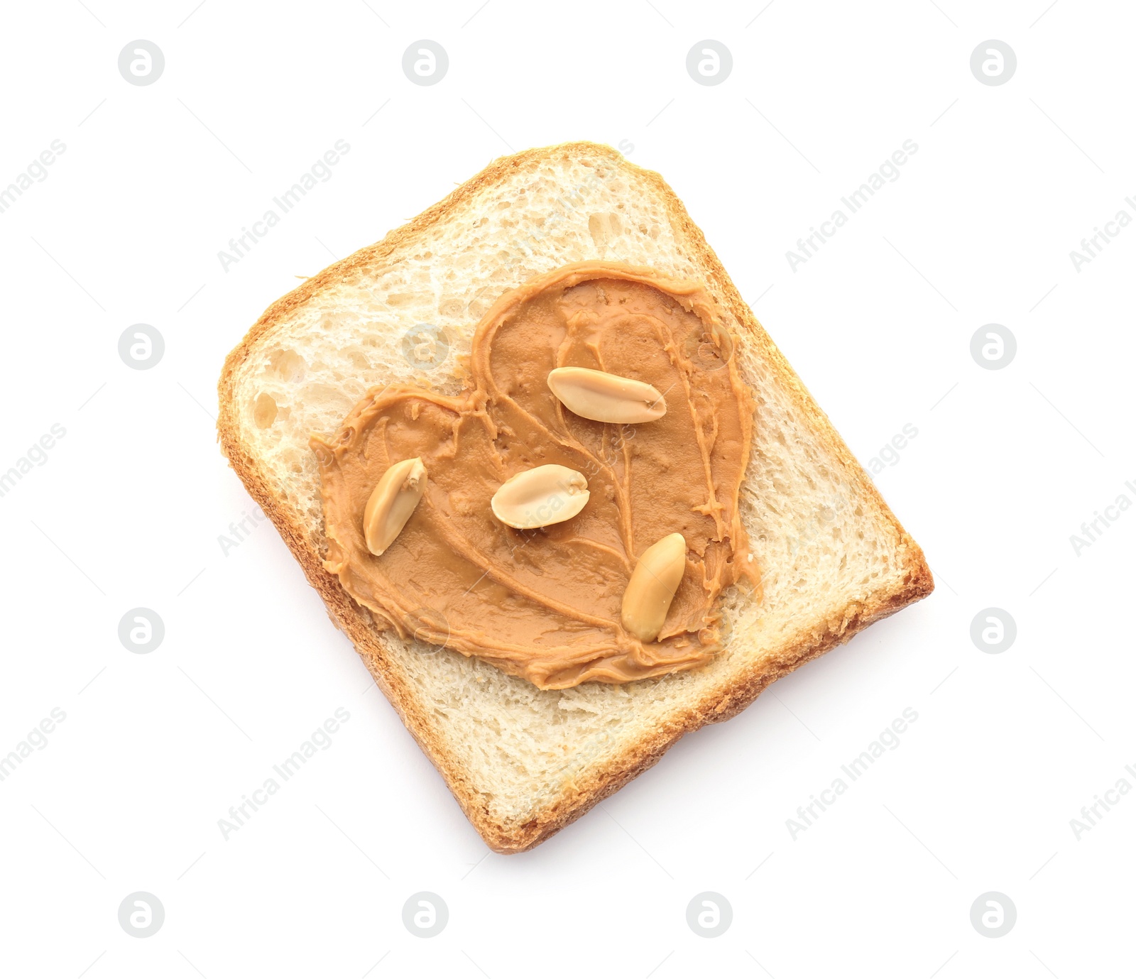 Photo of Tasty toast with peanut butter on white background