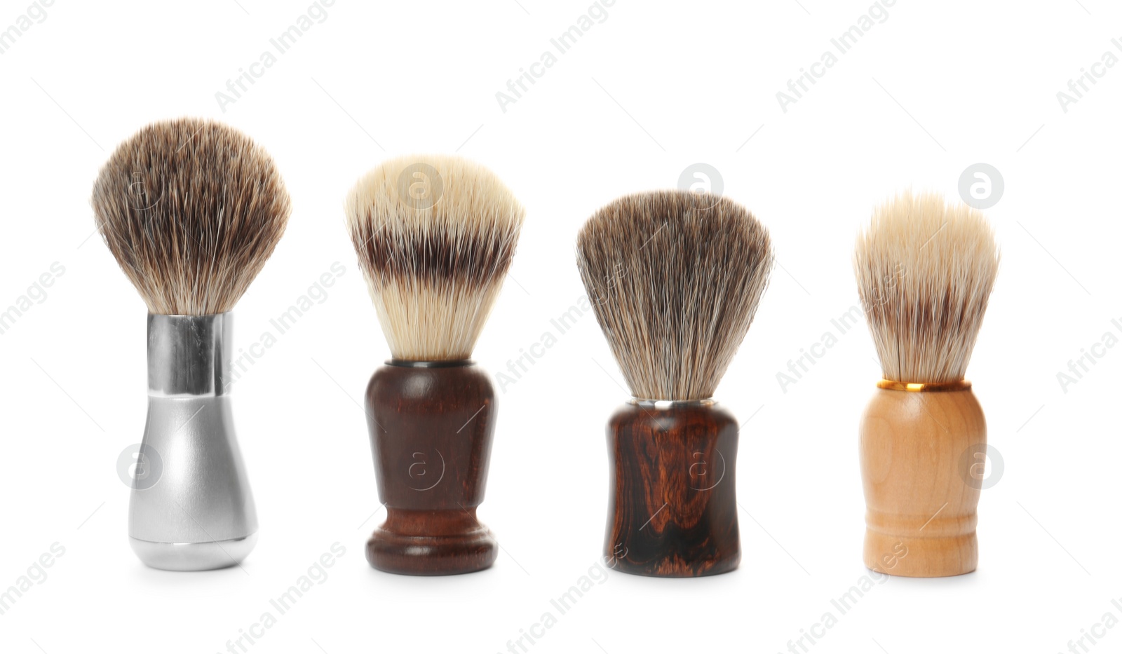 Photo of Shaving brushes for men on white background