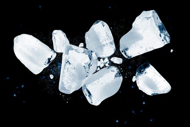 Image of Crushed ice in air on black background