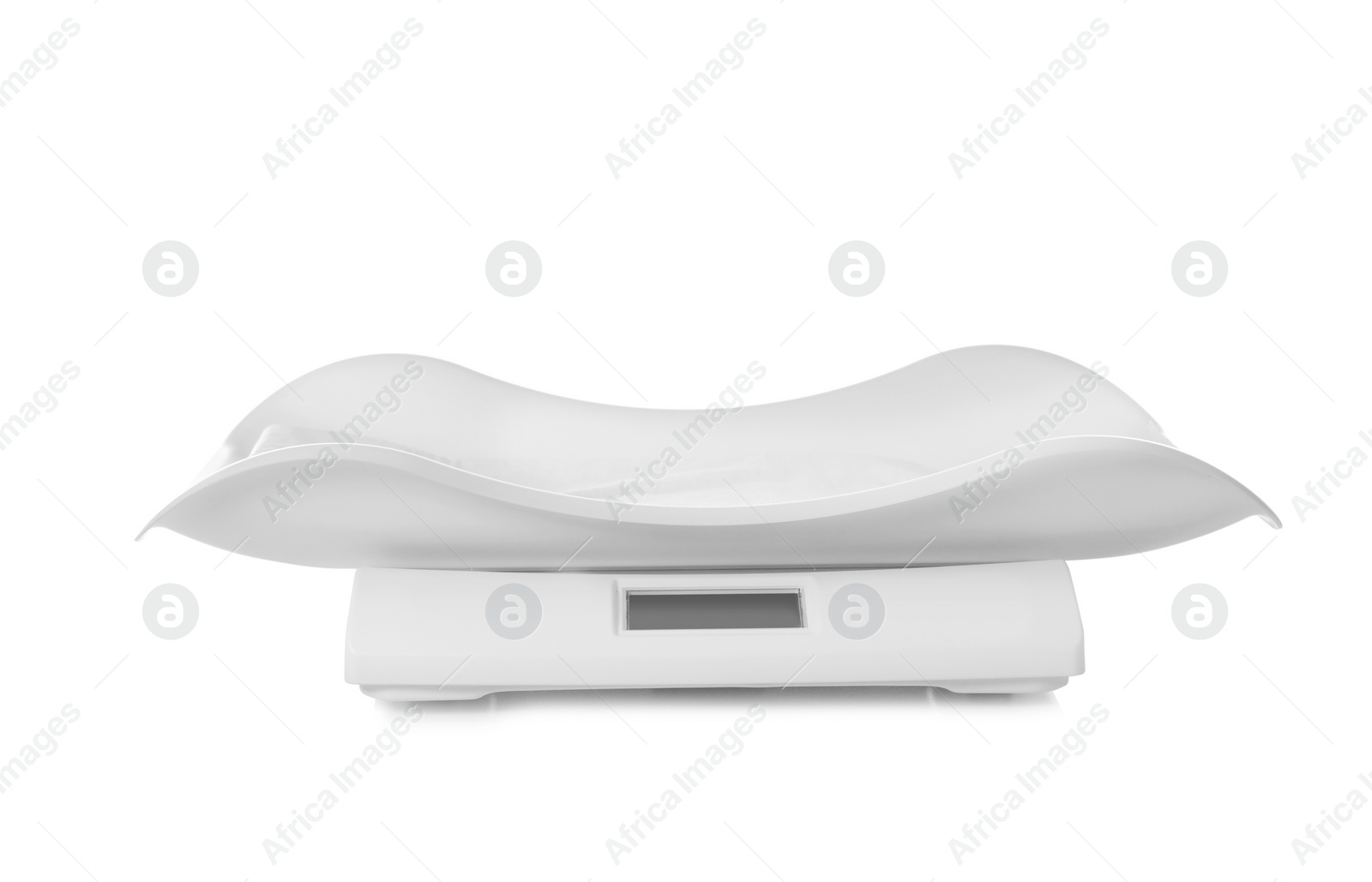 Photo of Modern digital baby scales on white background