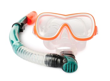 Photo of Underwater diving mask with snorkel isolated on white