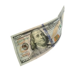 Photo of One hundred dollar banknote on white background. American national currency