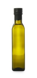 Vegetable fats. Cooking oil in glass bottle isolated on white