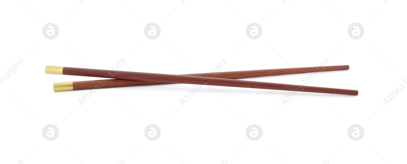 Photo of Pair of wooden chopsticks isolated on white