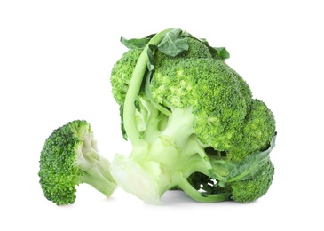 Fresh green broccoli on white background. Edible plant