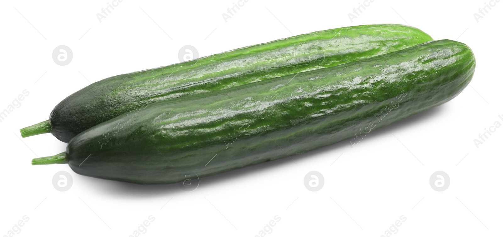 Photo of Two long fresh cucumbers isolated on white