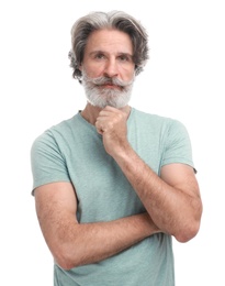 Portrait of handsome mature man on white background