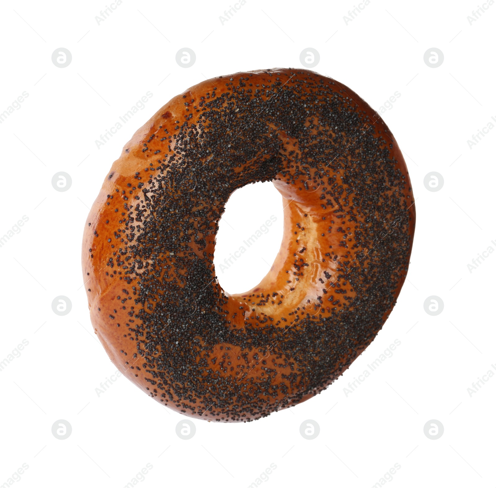 Photo of Delicious fresh bagel with poppy seeds isolated on white