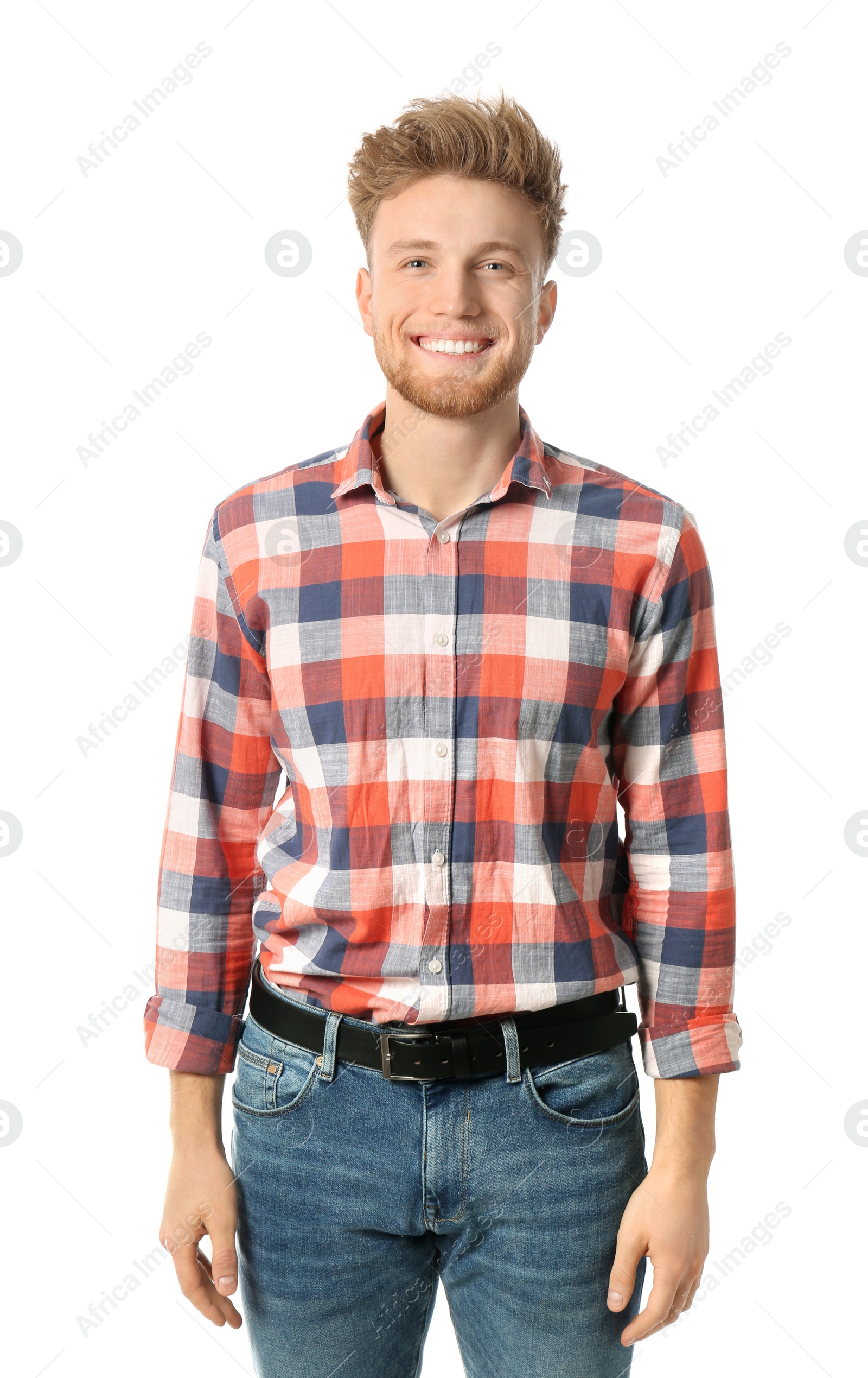 Photo of Portrait of handsome man posing on white background