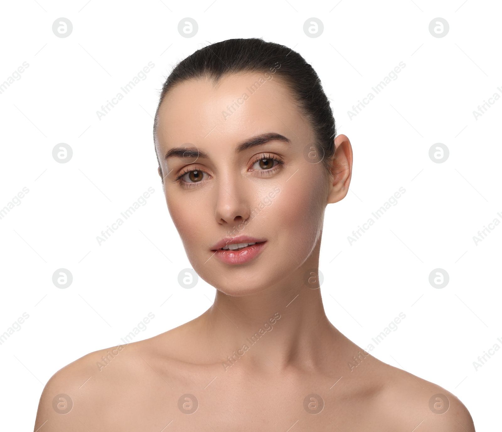 Photo of Portrait of beautiful young woman on white background