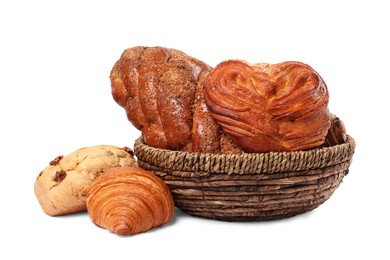 Photo of Many different tasty pastries isolated on white