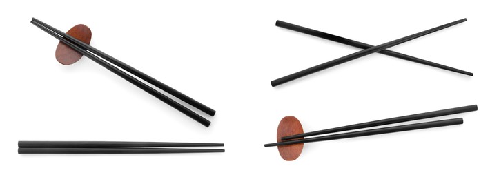 Image of Collage with black chopsticks isolated on white