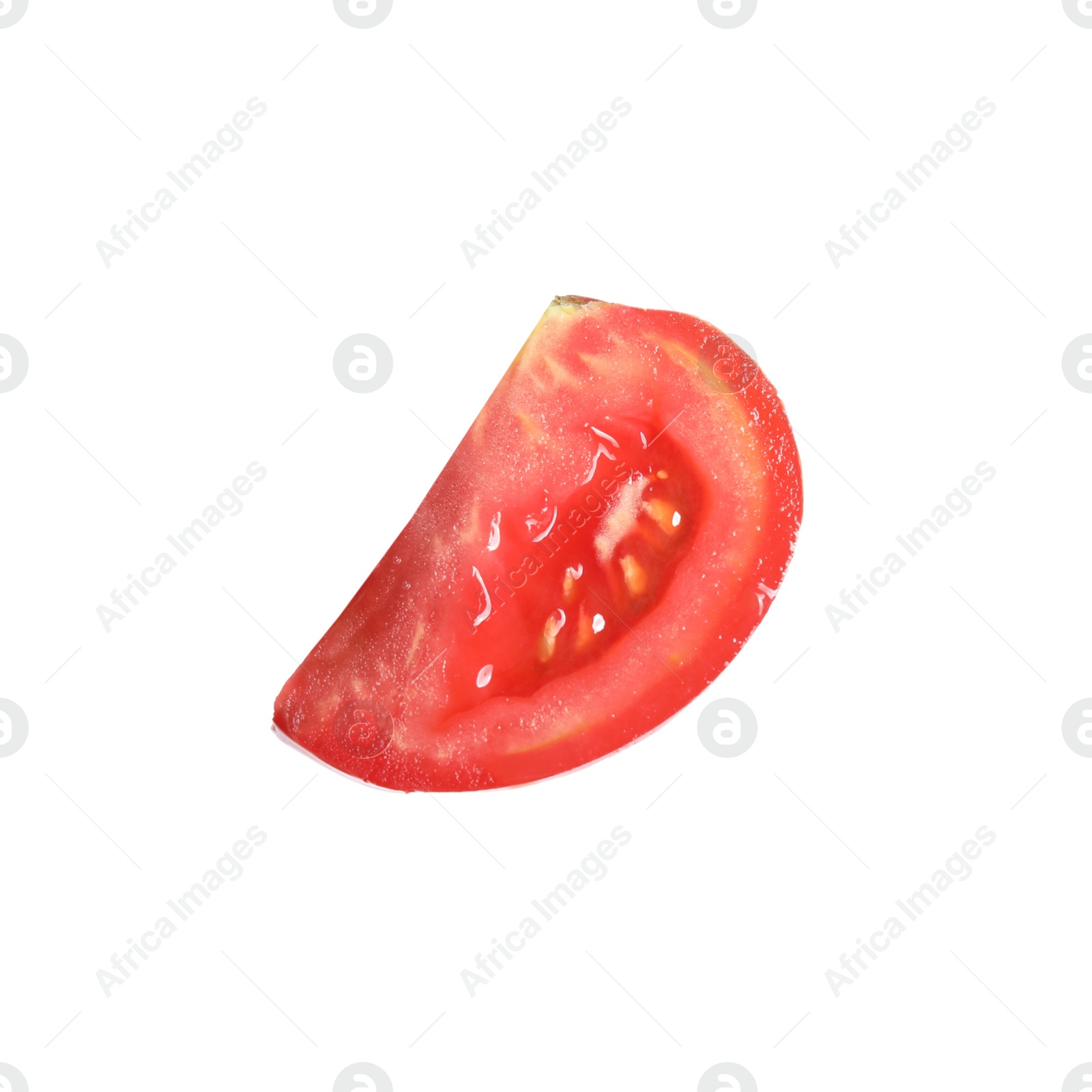 Photo of Piece of ripe red tomato on white background