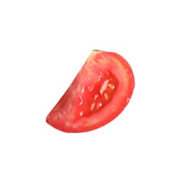 Photo of Piece of ripe red tomato on white background