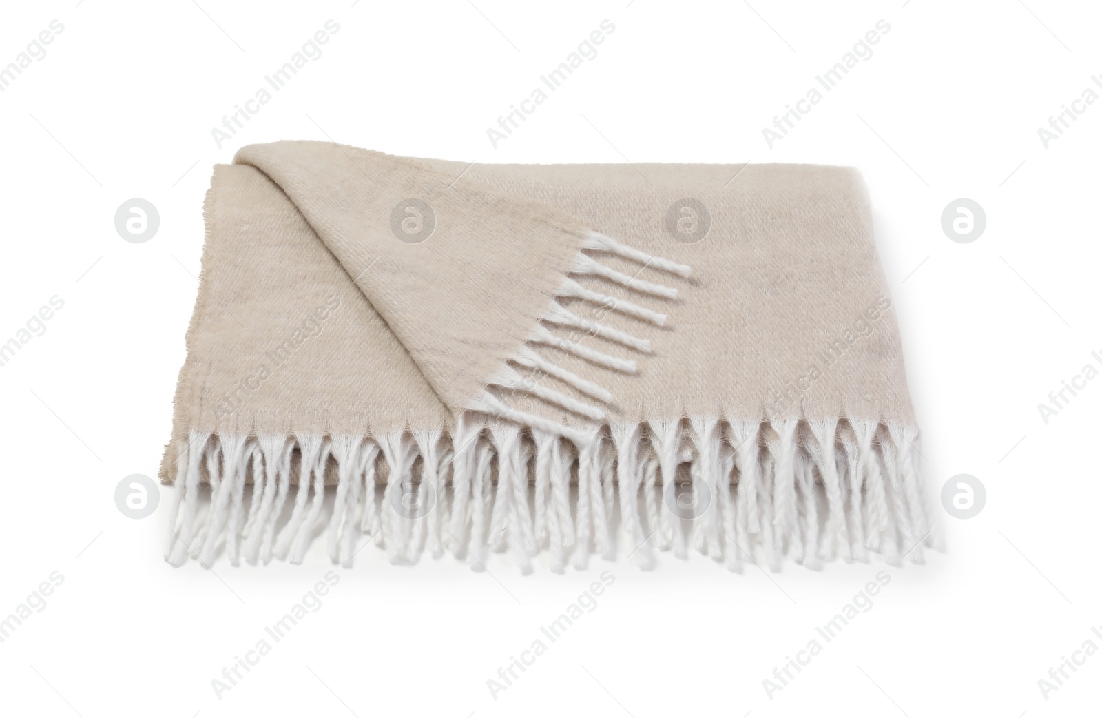 Photo of One beautiful beige blanket isolated on white