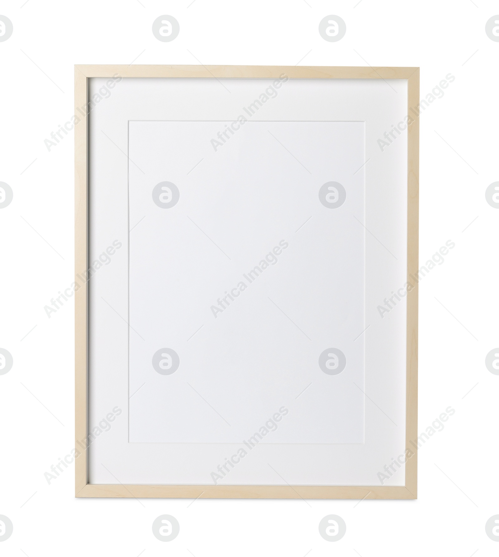 Photo of Empty wooden frame on white background. Space for design