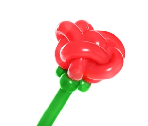 Photo of Rose figure made of modelling balloon on white background