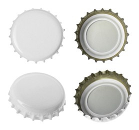 Image of Beer bottle cap isolated on white, different sides