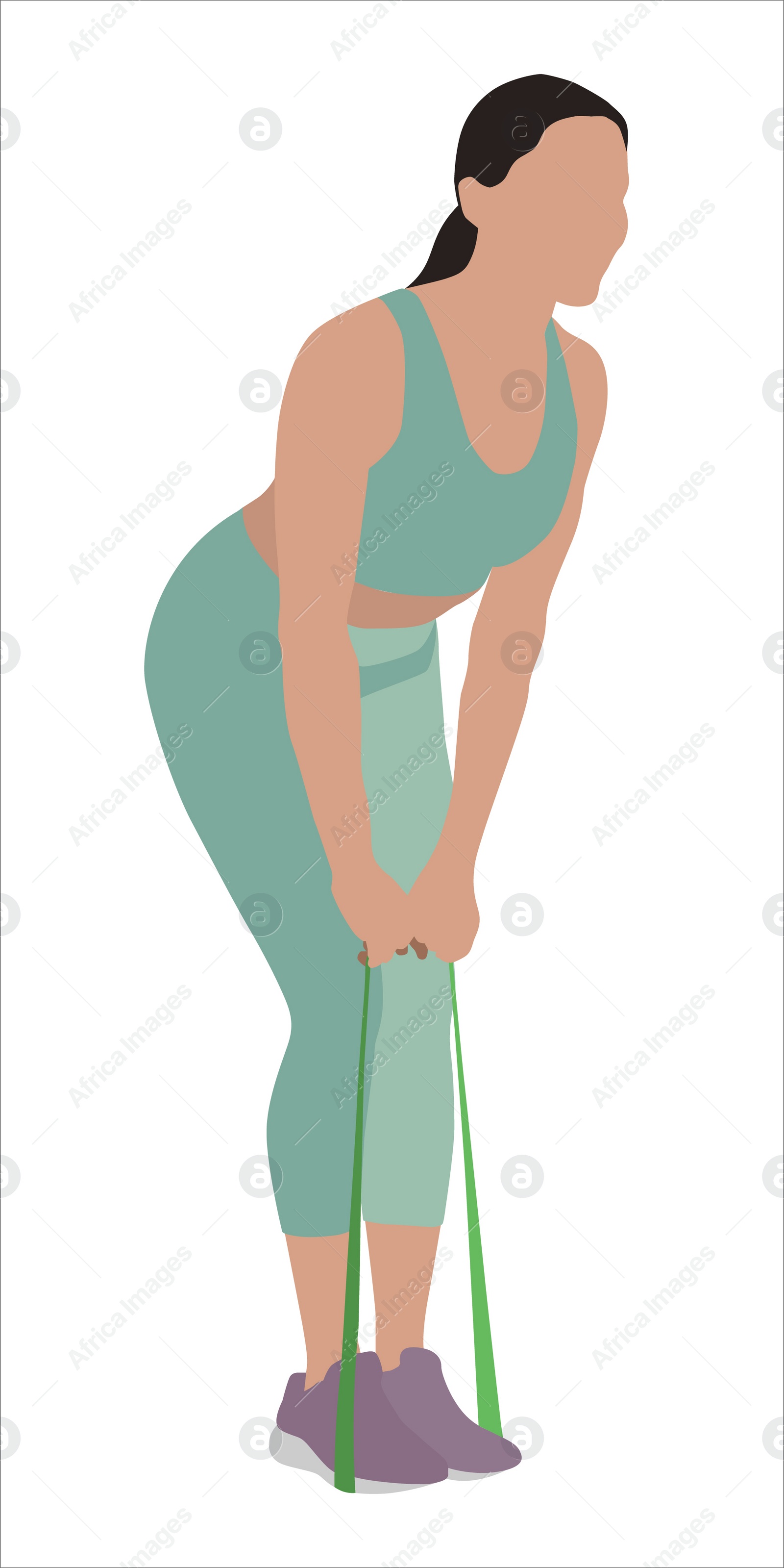 Illustration of Woman doing exercise with fitness elastic band on white background