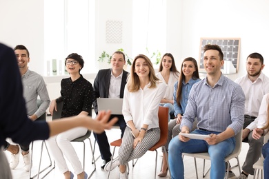 Young people having business training in office