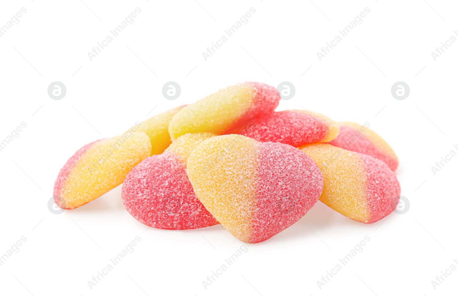 Photo of Pile of tasty colorful jelly candies on white background