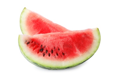 Photo of Slices of ripe watermelon on white background