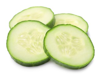 Slices of fresh cucumber isolated on white